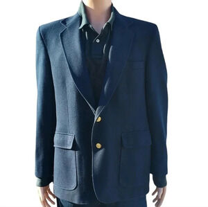 Haggar Mens 100% Pure Wool Mens Suit Jacket Gold Buttons Size 42 in Blue